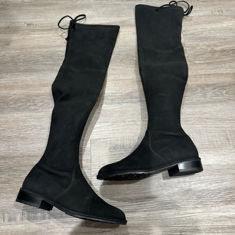Stuart Weitzman Lowland OTK Over The Knee Suede Leather Tie Flat Boots